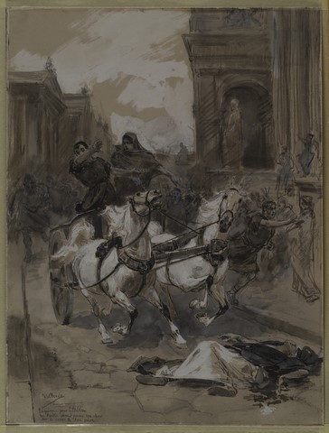 Tulia pasando con su carro sobre el cuerpo de su padre.