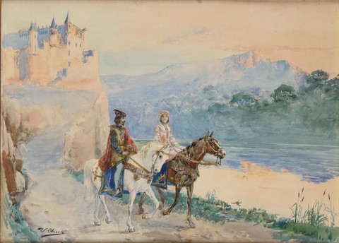 Jinetes saliendo del castillo